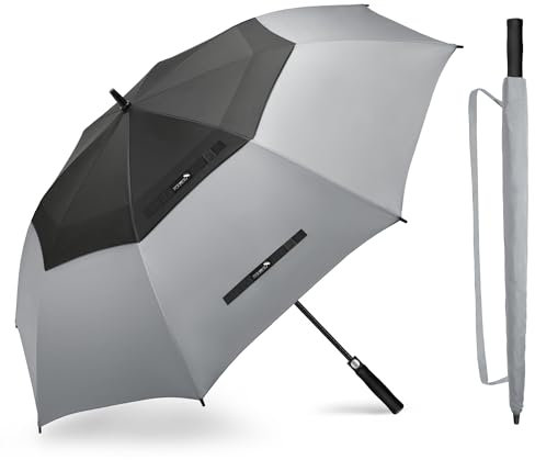 ZOMAKE Regenschirm Groß Sturmfest,XL Großer Golf Umbrella Sturmfester Automatik,Schirm Windfest Schwarz,Golfschirm Stabil für Herren Damen 2 Personen(Schwarz-Grau)