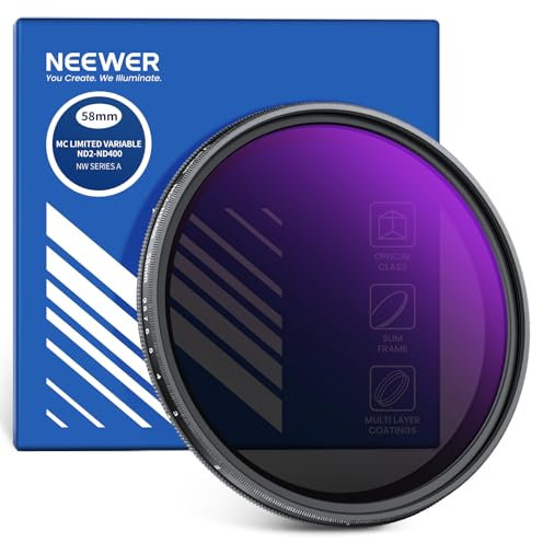 NEEWER 58mm Variable ND Filter, Hard Stop Limited Adjustable ND2-ND400 Camera Lens Neutral Density Photography Filter, Multicoated Water Repellent Scratch Resistant Optical Glass Slim Aluminum Frame