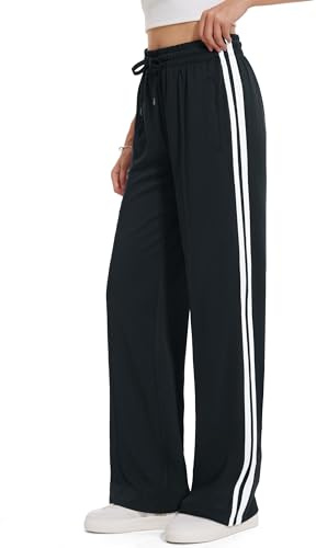 Tapata Women's 30 Inseam Regular Track Pants Loose Straight Leg Jogging Sweatpants Warm-Up Sports Athletic Running, Black, S