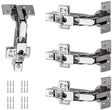 4 Pcs 165 Degree Kitchen Cabinet Hinges, Soft Close Cupboard Door Hinges, Folding Mute Cabinet Hinges with Fixing Screws, Full Overlay Wardrobe Doors Hinges for Cabinet Folden Door Wardrobe Corner