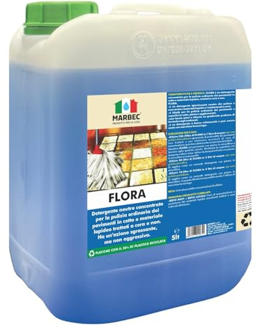 MARBEC FLORA 5LT Detergente per pavimenti in cotto e materiali lapidei, ideale per la pulizia ordinaria di superfici trattate e non.