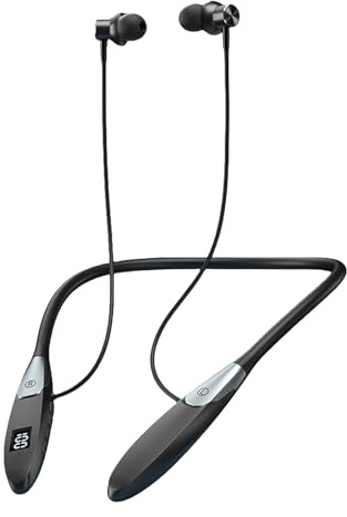 Neckband Earphones Wireless 60H Music Time Wireless Stereo Neckband Earbuds with Bluetooth 5.3 LED Digital Display ENC Call Noise Cancellation Silicone Collar in Ear Headset for Sports/Workout