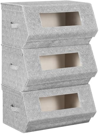 WOLTU Set de 3 Cajas Plegables Almacenaje, Gris+Crema