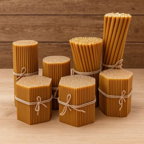 Candele Votive Sottili in Cera d’Api Naturale Giallo Miele per Preghiera e Uso Liturgico – Modello n.40 – 26 cm – Lunga Durata circa 120 Minuti – Senza Fumo – CanBee - 100 pz