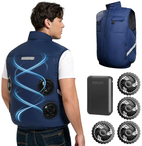 Foiueyga Cooling Vest for Men, Reflective Cooling Gilet with 4 fans, Electric Air Conditioned Jacket for Summer Outdoor Activities and Work
