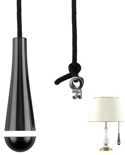 glonest Black Bathroom Light Pull Cord Handle, Teardrop Aluminum Alloy Weight Pendant with 1.5m Nylon Extension String, Replacement Pull Cord for Ceiling Light, Fan Switch, Shower and Blind