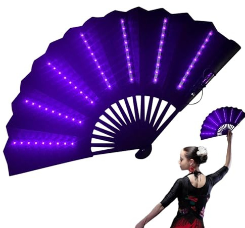 Genérico Abanico Morado Luces Led-Ventilador De Mano LED | El Ventilador De Mano De Barra Multiusos,Abanico Portátil Multiusos Para Carnavales, Para Danza Del Vientre, Escenario