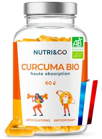 NUTRI & CO Curcuma BIO Gélules - Brevet Français TurmiPure Gold® Haute Absorption 300mg - Sans Pipérine ni Poivre Noir - Antioxydant Naturel & Articulations - 60 Capsules Vegan - Fabriqué en France