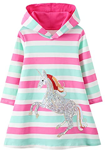 Baogaier Niñas Sudadera con Capucha Pullover Casual Vestidos 2-7 años Rosa | Mangas Largas, Algodón, Lentejuelas Aplique Raya Tops, Túnica Suéter, Primavera Otoño Invierno Hoodie, Cómodo, Ropa Infantil