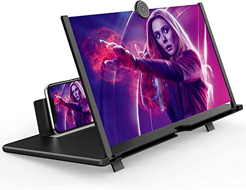 16 Screen Magnifier for Cell Phone – 3D HD Magnifing Screen Enlarger Projector for Movies Videos and Gaming – Foldable Phone Stand Holder with Screen Amplifier–Compatible with All Smartphones