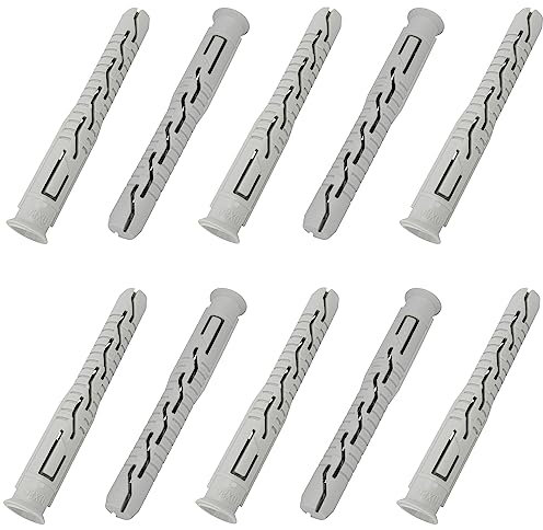 AERZETIX - C67082 - Juego de 10 tacos universales Ø10x80mm con brida biselada/fresada - en poliamida - mampostería fijación hormigón ladrillo bloque cemento trabajo edificio tornillo construcción