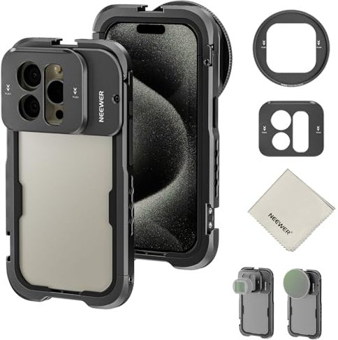 NEEWER 15 Pro Käfig Telefon Videorig mit aufsteckbarem 67mm Filteradapter, 17mm Objektivrückwandplatine, Kaltschuh, 1/4 Stativhalterung, Reinigungstuch, für die Videoaufnahme von TikTok, PA023