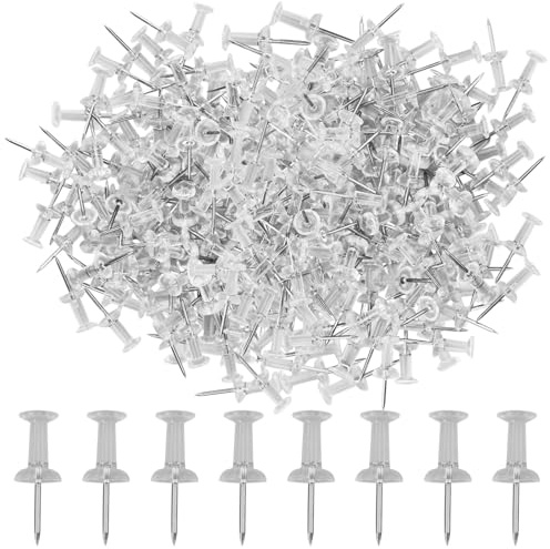HXMJIED 400pcs Transparent Push Pins,Plastic Head Drawing Poster Tacks Needle, Clear Poster Pins for Wall Hangings,Cork Board,Maps Posters Photos,Pinboard,Notice Board,Xmas Party Decorations