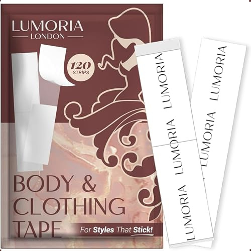 LUMORIA Double Sided Body Tape for Clothes (120 Pack) - Tranparent Fashion Tape for Women, Strong Hem Support Extra Adhesive