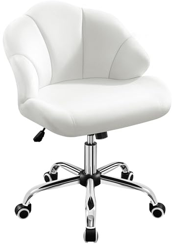 Yaheetech Sedia Ufficio Scrivania Cameretta Bianca Senza Braccioli Ergonomica in Velluto con Ruote Girevole Altezza Regolabile Schienale Design Conchiglia Imbottito Portata 136 KG