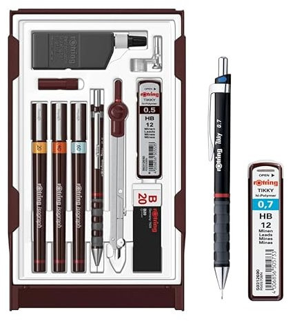 rOtring Isograph Fineliner Pen & Pencil College Set | 3 Technical Pens (0.20mm, 0.40mm, 0.60mm) and Mechanical Pencil (0.5mm) | Writing Instrument Set