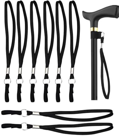 Zeayebsr 8 correas de muñeca para bastón, bucle elástico ajustable para muñeca, accesorios para bastón para colgar, fijar al cinturón o banda de cintura para ancianos, discapacitados (negro)
