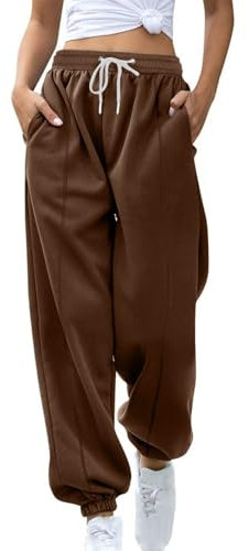 Jogginghose Damen Baumwolle Warm Winter Wanderhose Gefütterte Thermo Fleece Sporthose Lang Dicker Freizeithose mit Kordelzug Taschen Bequeme Sweathose Loose Lässig Athletic Yogahose