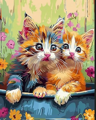 Newsight Paint by Numbers for Adults & Kids & Beginners DIY Acrylic Painting Gift Kits (Cat Couple, 20 Wx16 L)