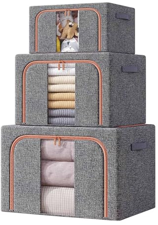GD Scatole per Armadio Pieghevoli, Scatole per Vestiti, Contenitori Organizer Armadio per Piumoni, Scatola trasloco, Coperte, Biancheria da Letto, 4 Colori (Grigio, 50 * 40 * 22 CM)