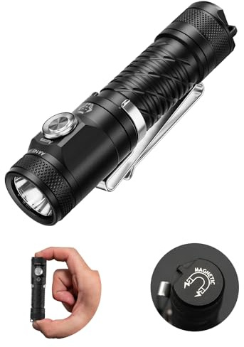 RovyVon AA145 EDC Taschenlampe mit Akku,800 Lumen Taschenlampe Klein Sehr Hell,2 AA-Batterien im Lieferumfang,IP68,mit Clip,USB-C-Kabel,Magnetfuß