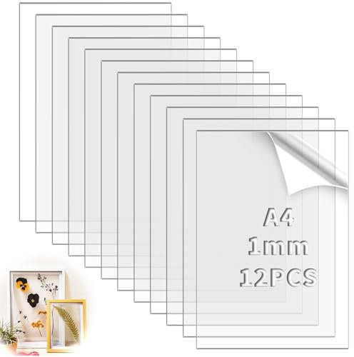 TXXATX 12 Pièces Plexiglass Plaque Transparent A4 Plexiglass 1mm Plaque Plexiglas Transparent Plaque Acrylique pour Cadre Photo Peinture Exposition de Projet DIY Horaires (29.7x21 cm)