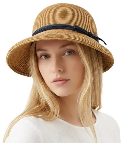 Michear Victorian Roll Brim Straw Hat Women Sun Hat for Women Wide Brim Summer Hats for Women UPF50+ Straw Beach Sun Hats for Women UK Adjustable Women's Sun Hats