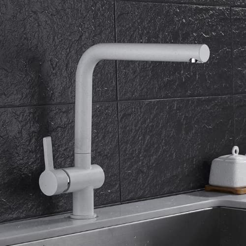 Quartz Stone Kitchen Faucet Sandblast Paint 360 Degree Rotation Copper Oat Color Hot and Cold Faucet (Beige)