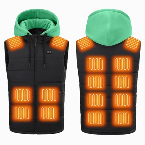 Men's Heated Hoodie 15 Heating Zones Heated Gilet USB Charging Heated Vest 3 Temperature Settings Heated Jacket Heating Waistcoat Water Resistant Heated Body Warmer for Motorcycle Hunting Riding