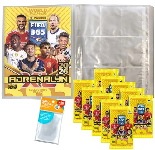 Bundle mit FIFA 365 Adrenalyn XL 2026 Trading Cards - 1 Leere Sammelmappe + 10 Booster + Exklusive Collect-it Hüllen