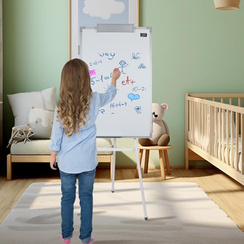 Raderbar whiteboard på foten, magnetisk, whiteboard på raderbara fötter, justerbar höjd, stabilt runt stativ, aluminiumram, för skola, kontor, 70 x 100 cm (vit)