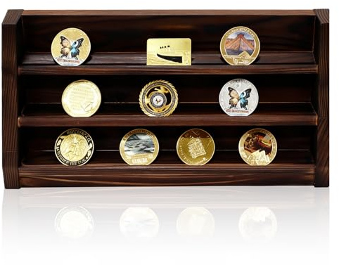 Coin Display - Three Tier Wooden Coins Display Case, Coin Collection Album, Ommemorative Shelf, Coins Collection Storage,Rustic Christmas, Versatile Displays Case for Collectors