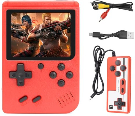 Handheld Games Consoles, Retro Handheld Game Console With a 3 inch Screen, Featuring over 500 Classic Games Pre Installed, Handheld Games Device Comes with Dual Controllers (Red)