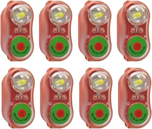 Luci Giubbotto Salvataggio a LED con Attivazione ad Acqua - Set da 6/8 Pezzi - Rosse e Verdi per Emergenza in Mare per Sopravvivenza in Acqua di Emergenza (Arancia-8 PCS)