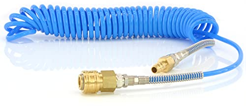 Fittingstore - Polyurethan-Spiralschlauch mit Knickschutzspirale 360° drehbar inkl. Druckluftkupplung & Stecker NW 7,2 Pneumatik 6x4mm, 8x5mm, 10x6,5mm, 12x8mm (Länge: 3,0 m/Schlauch-Ø: 8 x 5 mm)