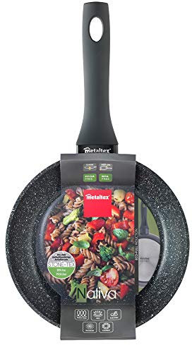 Metaltex NATIVA - Sartén Aluminio Forjado, 22 cm, antiadherente 2 capas Stone Tex (Efecto Piedra), Full Induction válido para todo tipo de cocinas