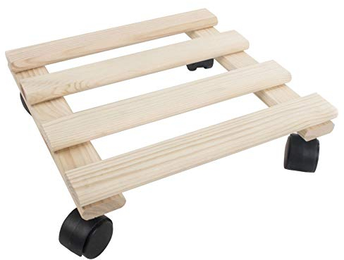 WooDeeDoo Indoor Wooden Plant Caddy with Wheels – Indoor Square Unfinished Pine Pot Stand Rolling Trolley for Planters Flower Pots or DIY Decoration – 30x30 cm