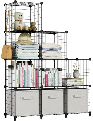 HOMIDEC 9 Cube Storage Unit, DIY Wardrobe Closet Cabinet Bookcase Bookshelf, Space Saving Metal Mesh Grid Wire Storage Shelves Organizer for Office/Living Room/Kitchen/Bathroom