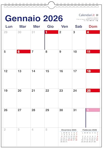 Calendario 2026 da muro Caselle stile Americano (‎A4-21X30 CM - PICCOLO)