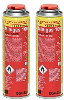 ROTHENBERGER Industrial 2x Minigas Gaskartusche 150 ml / 85 g | 7/16“ EU | Gasgemisch: 30% Propan, 70% Butan