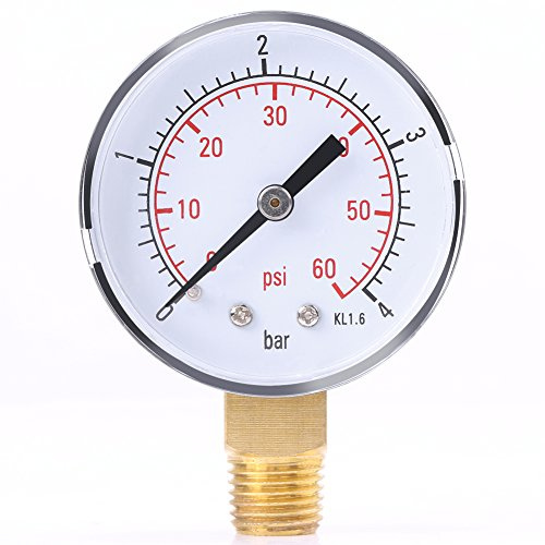 Estink Manometer för Sandfilter, Digital Däcktrycksmätare 0-4 bar/0-60 Psi NPT, Dubbelskala Rörfjädermanometer för Luft, Vatten, Olja, Mässing