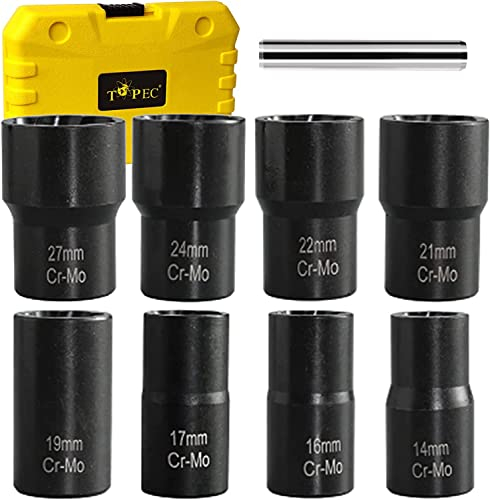 Topec Bolt Extractor Set, 10 Piece Lug Nut Remover Socket Tool, 1/2 Drive Impact Wheel Lock Removal Kit for Removing Damaged, Dead, Rusted, Rounded-Off Bolts, Lug Nuts & Screws