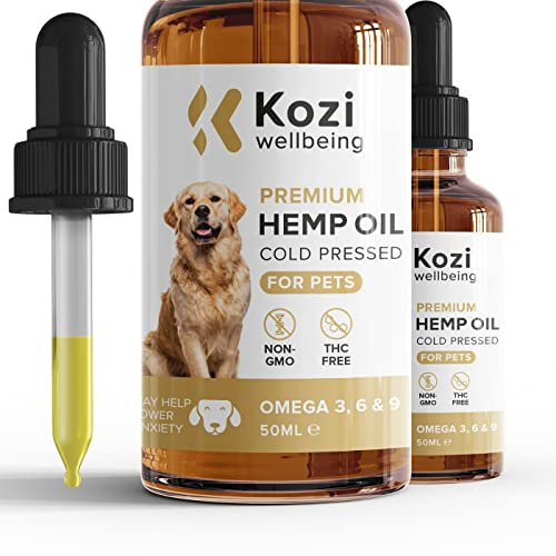 Hemp Oil for Dogs UK - Large 50ml bottle - Rich in Omega 3, 6, 9 - Made in UK - Wellbeing Products for Pets (dogs and cats) by Kozi Wellbeing