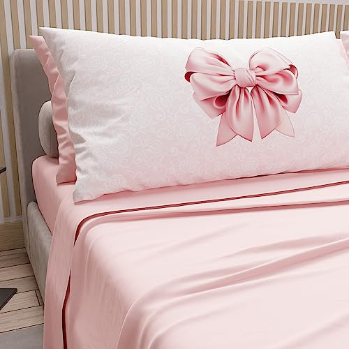 PETTI Artigiani Italiani - Lenzuola in Cotone con Federe in Stampa Digitale, Lenzuola Una Piazza e Mezza, Completo Letto Una Piazza e Mezza, Rosa, 100% Made in Italy