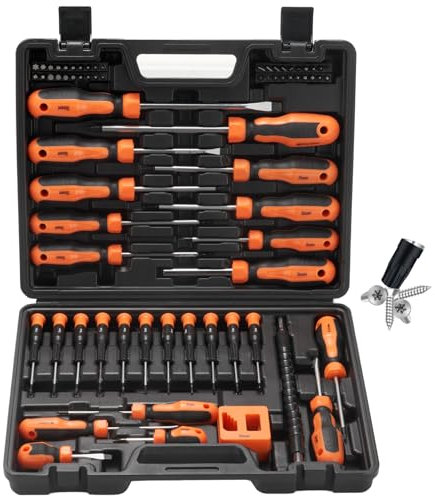 Sinoer Lot de 70 tournevis magnétiques avec étui, comprend des tournevis à fente, Phillips, Torx, hexagonal, carré, pozidriv et tournevis de précision pour homme…