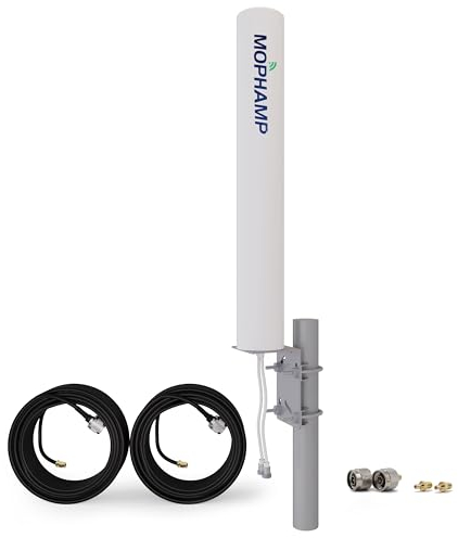 Mophamp Omnidirektionale Antenne 10dBi 698-2700Mhz mit Zwei 10m verlustarmen Koaxialkabeln, Arbeit mit Signalverstärker, 4G-Router, Modem