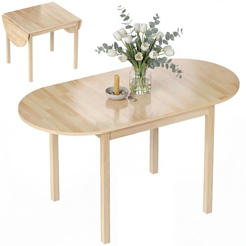 HOMCOM Fällbart matbord för 4–6 personer i massivt trä 2 fällbara – utdragbart ovalt bord – utrymmesbesparande, för litet utrymme, 140 L x 70 x 75 cm