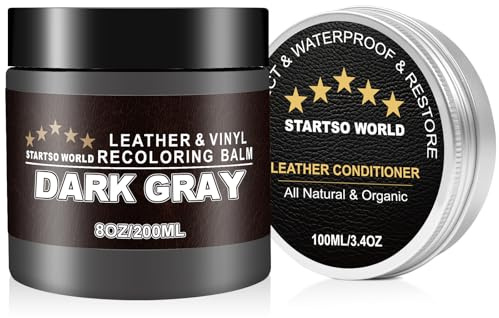STARTSO WORLD Leder Reparatur Set Dunkelgrau mit Lederfett, 200ml Flüssigleder, Lederfarbe, Leder-Schramm-Entferner, Leder- & Vinyl-Reparaturset für Möbel, Couchen, Sofas, Autositze, Schuhe