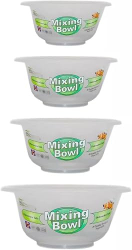 Cennet Plastic Kitchen Mixing Bowl Clear BPA Free Round Microwave and Dishwasher Safe Non Slip Base Stackable Large Medium Small Reusable Cooking Serving Bowls Set of 4 (One of Each Size)