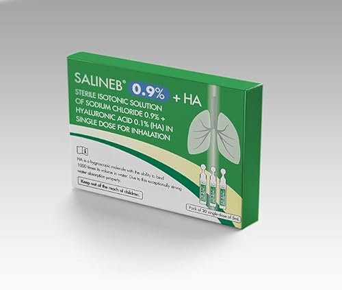 SALINEB 0.9% Isotonic Inhalation +HA, Sterile Isotonic Solution of Sodium Chloride NaCl - Inhalation Saline Solution in Single Dose for Inhalation 20 x 5 ml Unit Dose Vials